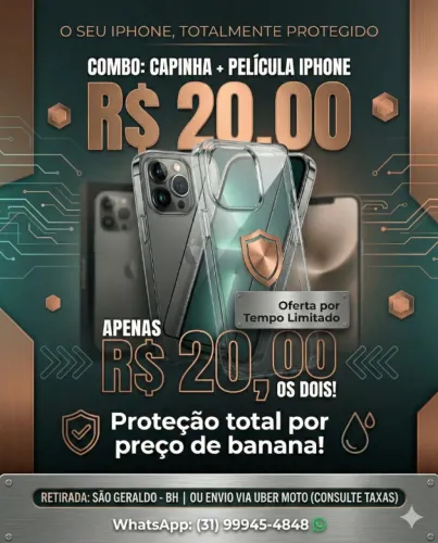 R$20: Capinha + Película para iPhone!