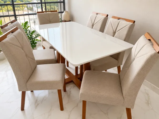 CONJUNTO MESA DE JANTAR COM 6 CADEIRAS - MEDIDAS 