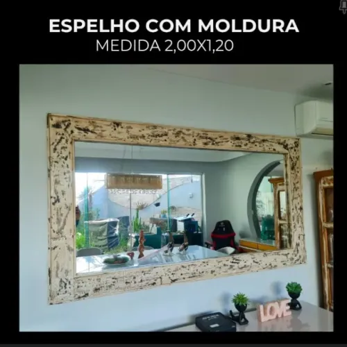 Espelho Grande Decorativo 2,00 x 1,20 com Moldura Rústica de Madeira