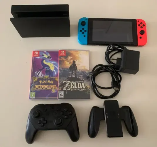 Nintendo Switch V2 com Controle Pro, 2 jogos e microSD 128 GB