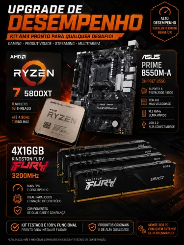 Kit Ryzen 7 5800XT + ASUS B550M-A + 64GB Kingston Fury Beast 3200MHz