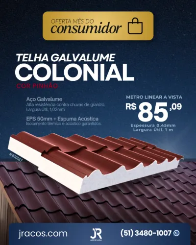 Telha Colonial Galvalume Cor Pinhão Estilo Europeu