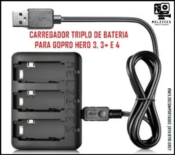 Carregador Triplo Para Bateria GoPro 3, 3+ e 4