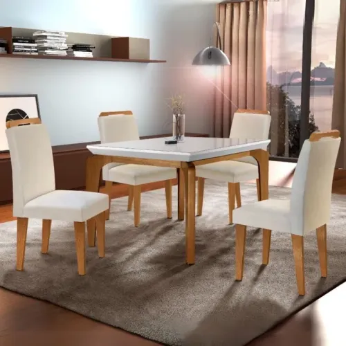 Mesa de Jantar 120 Canto Copo Imbuia/Off White com 4 Cadeiras tt43