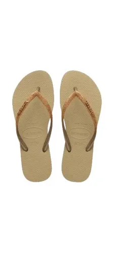 Chinelo Havaianas Slim Glitter II Bege Dourado 37/38