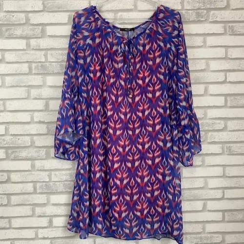 Vestido Saída de Praia Com Forro MayB Azul e Rosa Tamanho P-M