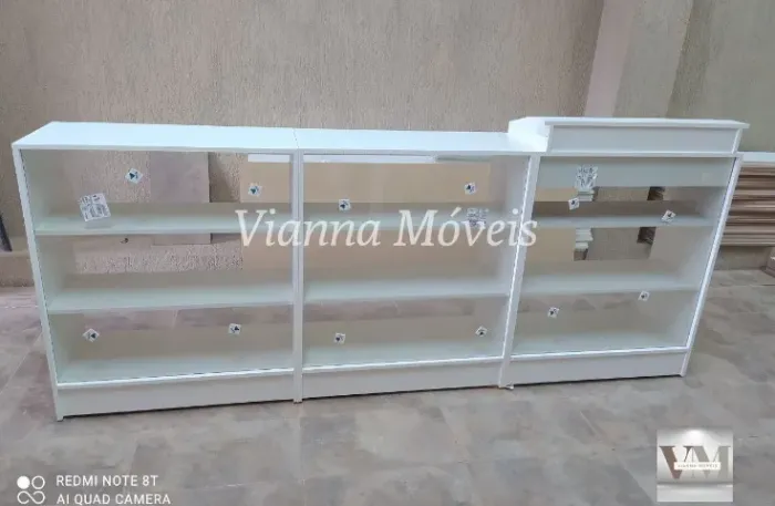 Balcão Caixa Vitrine + 2 Balcões Vitrine - MDF Branco