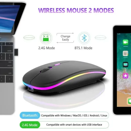 Mouse sem fio Recarregável, Preto, Cinza, Rosa, Para Tablet, Computador (Novo)
