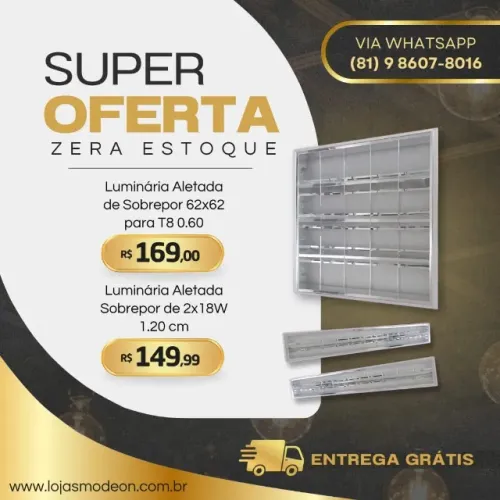 Luminaria Calha Comercial Embutir 62x62 Aletada Quadrado