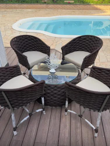 Poltronas alumínio jardim sacada área externa corda nautica e trico de enchimento 