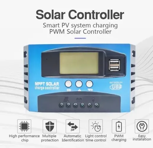 Controlador De Carga Solar 100A Display LCD 12V 24V USB - Solar Controller