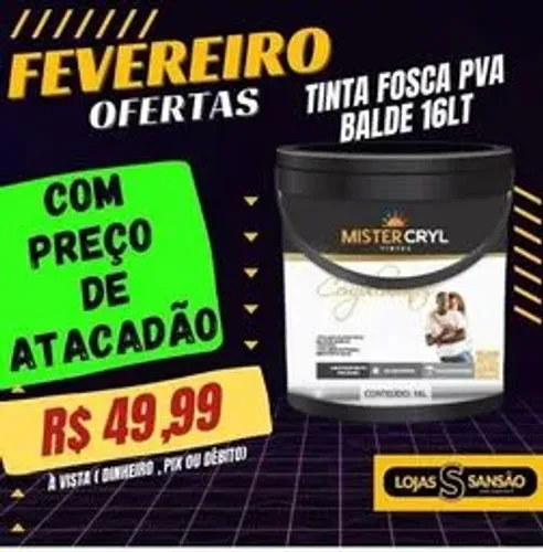 R$ 59,99 Tinta Fosca Pva Balde 16 Lt Mistercryl