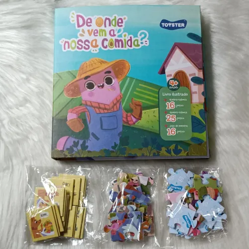 Livro + Quebra Cabeça e Jogo da Memória De Onde Vem a Nossa Comida