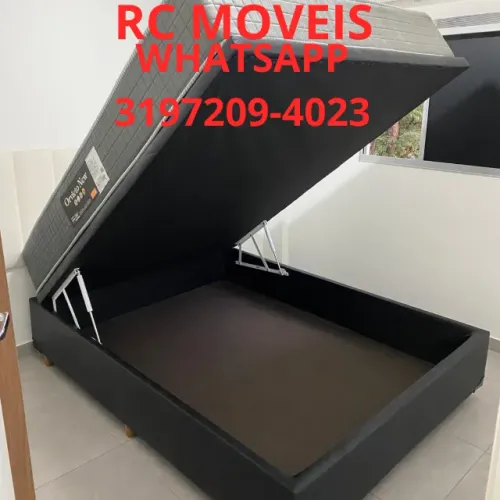 Cama Box Baú Casal Inteiriço 1.38x1.88 - Pistão a Gás e Baú Blindado
