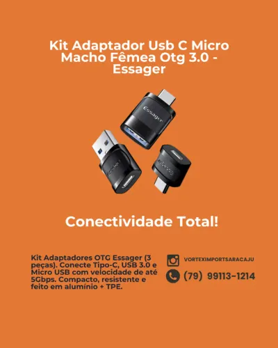 Adaptador Usb C Micro Macho Fêmea - Kit - Otg 3.0 - Essager