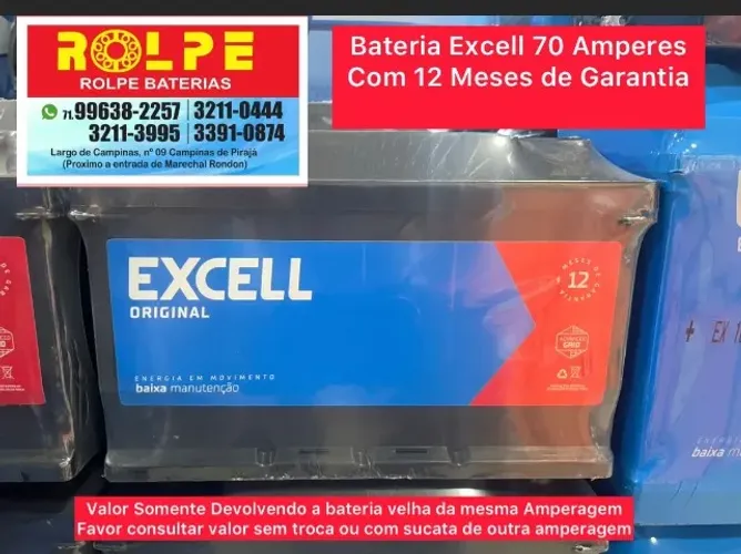 Bateria 70 ah \ Excell com 12 Meses de Garantia 