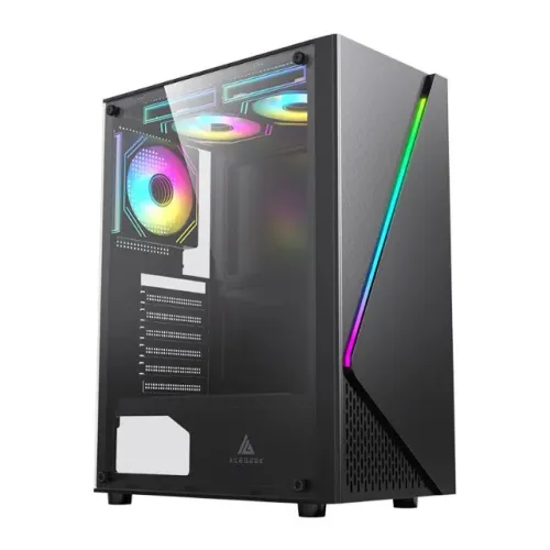 Gabinete Acegeek Lumix, Mid-Tower, Lateral de Vidro, Faixa de Led, Sem Fans/ Cooler, NOVO