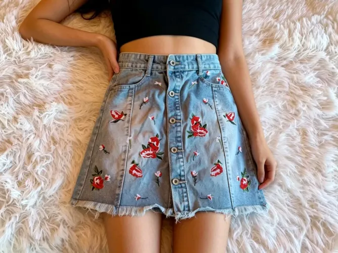 Saía Jeans Lemise Bordada P
