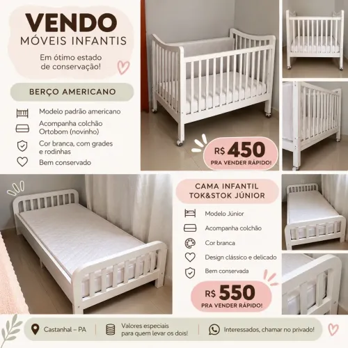 Berço Americano e Cama Tok&Stok Júnior com Colchões