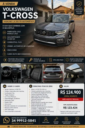 Volkswagen T-Cross Highline 1.4 TSI Flex 16V 5P AUT 2023