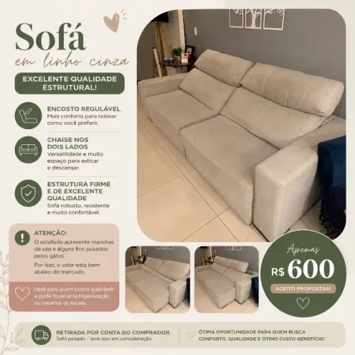 Sofá com chaise e encosto articulado