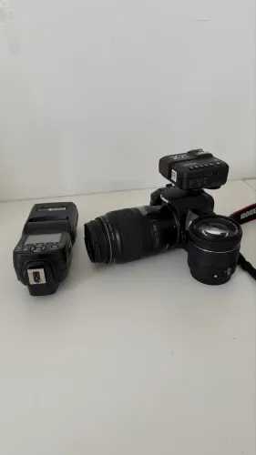 Kit para estúdio fotográfico (câmera, Flash, lentes, rádio Flash)