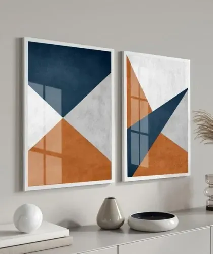 2 quadros abstratos com moldura e vidro