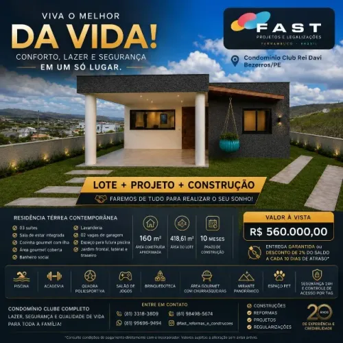 CASA EM BEZERROS - PE NO CONDOMINIO REI DAVI - PROJETO NA PLANTA - PAISAGEM LINDA