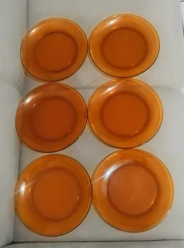 Jogo 6 pratos Rasos Duralex Âmbar - Antigo retrô Original