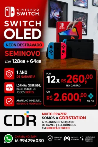 Switch Oled Neon Destravado Seminovo com 1 ano de garantia 
