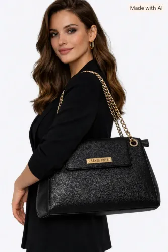 Bolsa média preta material sintético Santa Lolla