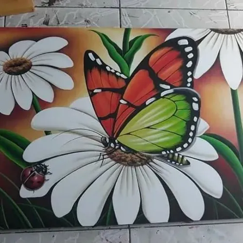 Quadros pintados há mão em tecido