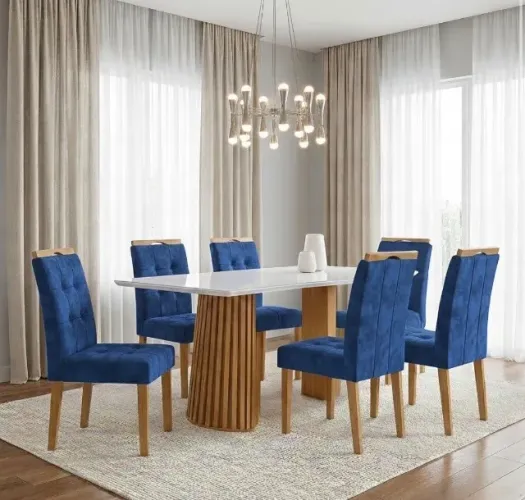 Conjunto Sala de Jantar Piacenza 1,70 m com 4 Cadeiras Veludo Azul