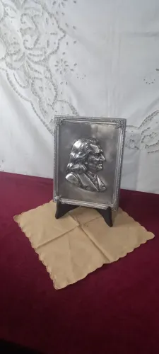 Antigo Quadro Com Placa Metal Compositor Franz Liszt