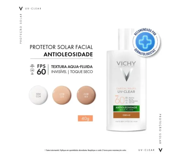 Protetor solar facial VICHY Capital Soleil UV-Clear, FPS 60, cor 4.0