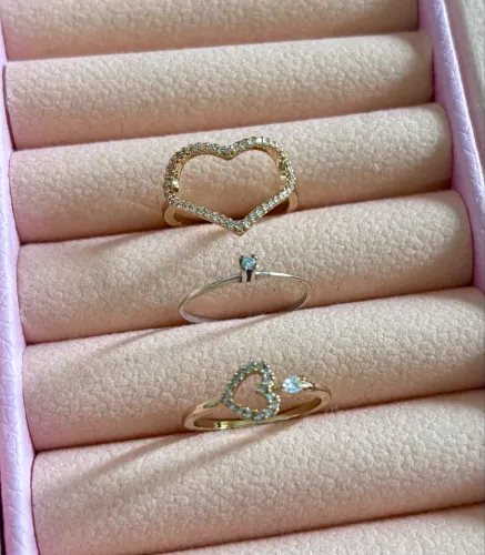 Anéis Coração e Solitário Semijoias