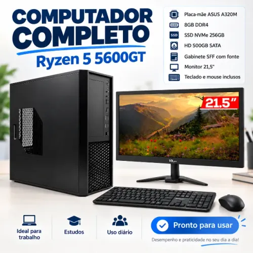 PC Completo Ryzen 5 5600GT 8GB SSD NVMe + Monitor 21,5"