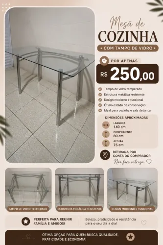 Vende-se mesa de vidro