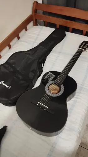 Violão Acústico Queen Preto Com Capa Afinador E Palheta