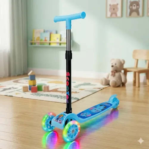Patinete Infantil Dobrável 3 Rodas Led - Azul