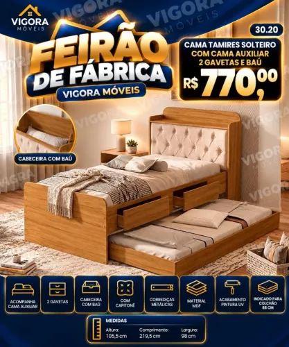 Cama Tamires com Auxiliar