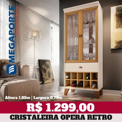 Cristaleira Retrô 2 Portas de Vidro com Pés de Madeira (Novo) Entrega Grátis! 