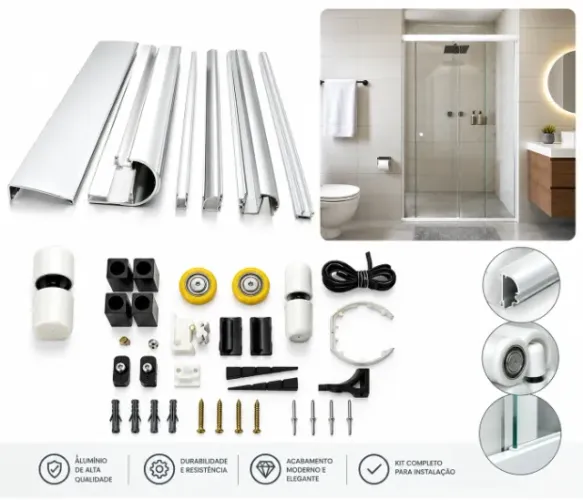*Kit de Alumínio para Box de Banheiro F1 - 1,20 x 1,90 m