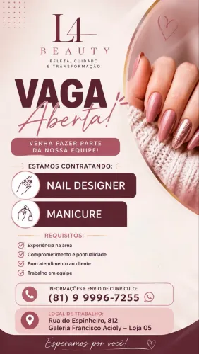 Vaga para Nail design e manicure 