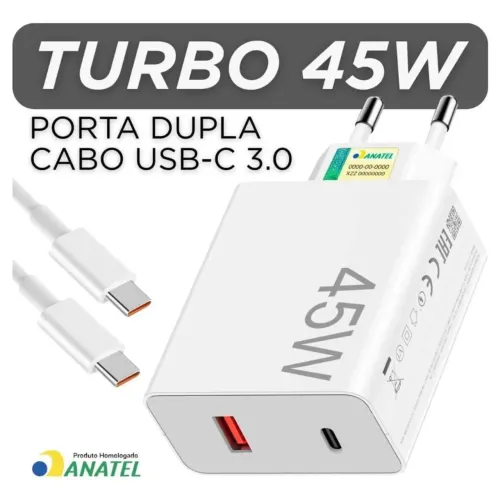 Carregador Turbo 45W | Duas Entradas USB-C e USB-A | Lehmox Bivolt