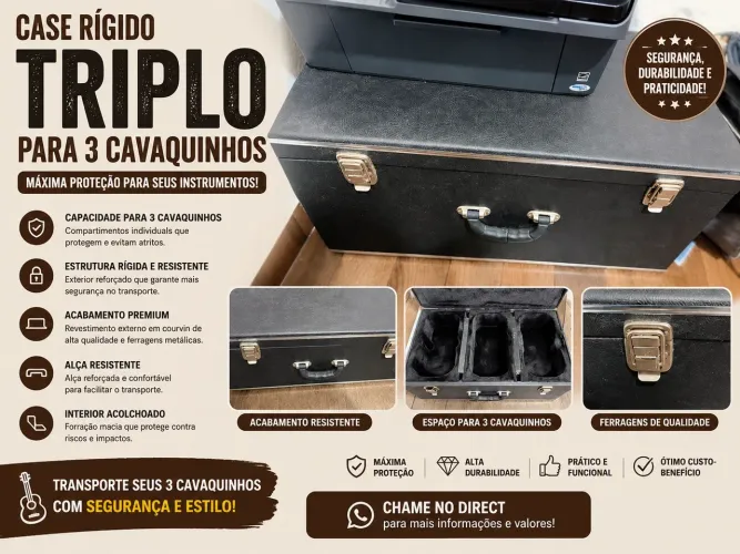 Case rígido triplo 3 cavacos 