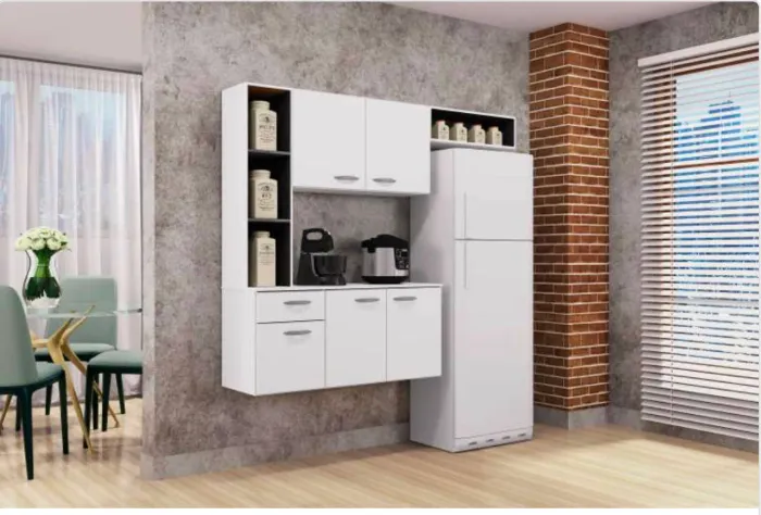 Cozinha Suspensa Aura 163 Branco com Detalhe Preto