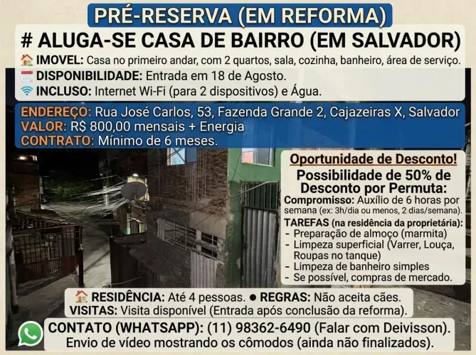 Aluguel de casa com Permuta disponível