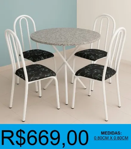 Mesa redonda granito c/ 4 cadeiras - frete grátis!