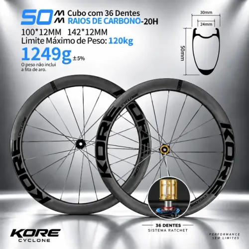 Par De Rodas Carbono Kore Cyclone 50mm Disc Shimano Hg 1249g